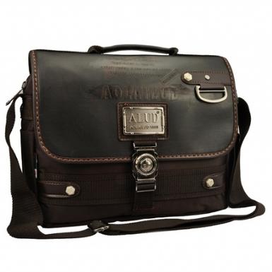 กระเป๋าผ้ากันน้ำ ฝาหนังแท้สีน้ำตาล รหัส M12